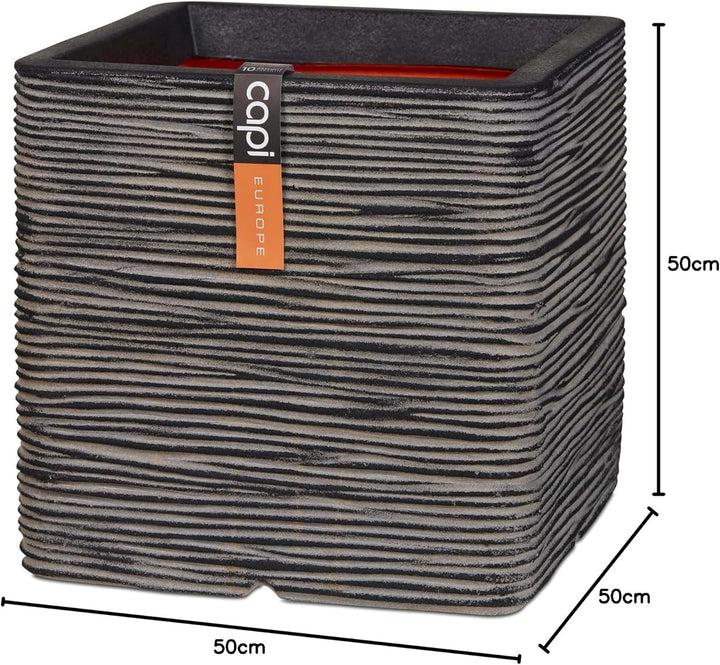 Capi Europe - Blumentopf quadratisch Rib NL - 50x50 - Anthrazit - Öffnung Ø42 - Blumentopf für den I