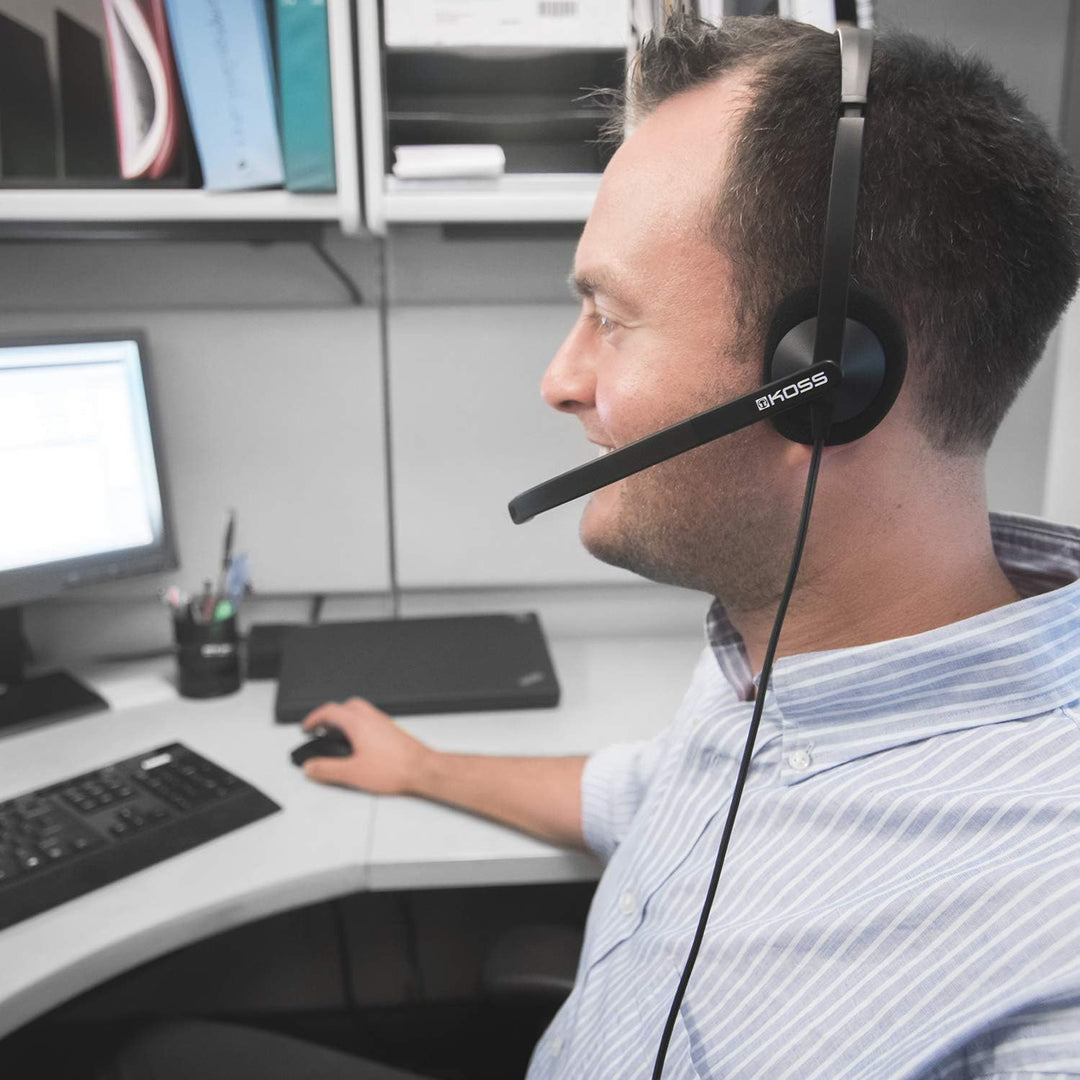 Koss CS200i On-Ear-Kommunikations-Headset, Boom-Mikrofon, kabelgebunden mit 3,5-mm-Stecker, Schwarz