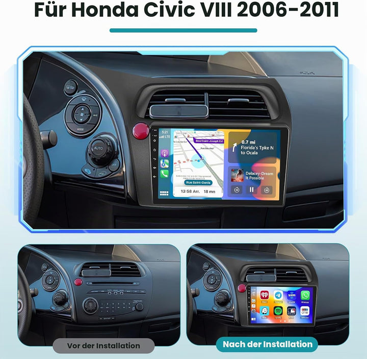 Hikity 2+64G Car Radio 2 DIN Navigation System for Honda Civic VIII 2006-2011 Wireless Carplay Andro