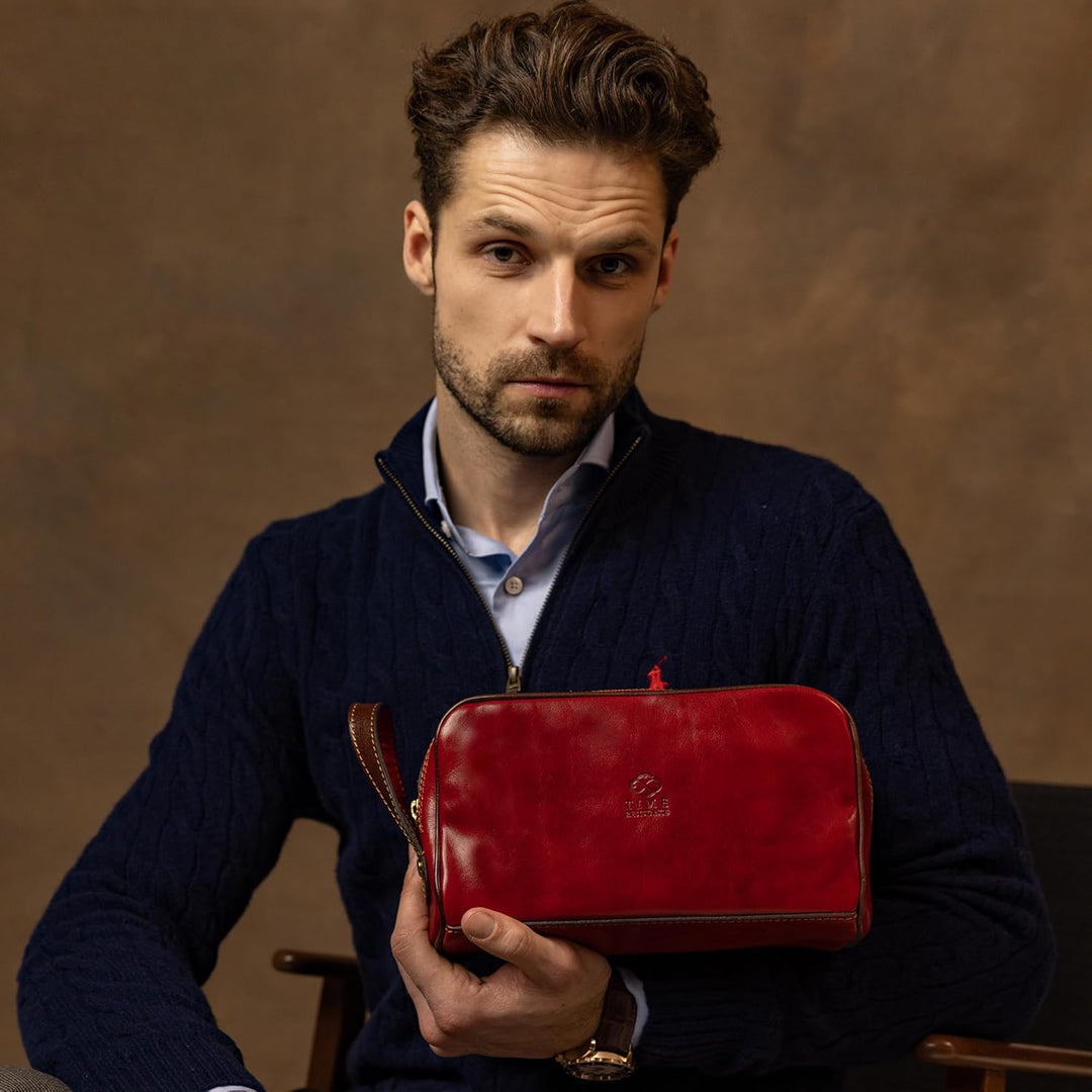 Kulturbeutel Leder Herren - Kosmetikbeutel - Waschtasche für Männer - 100% Echtleder - Hochwertige K