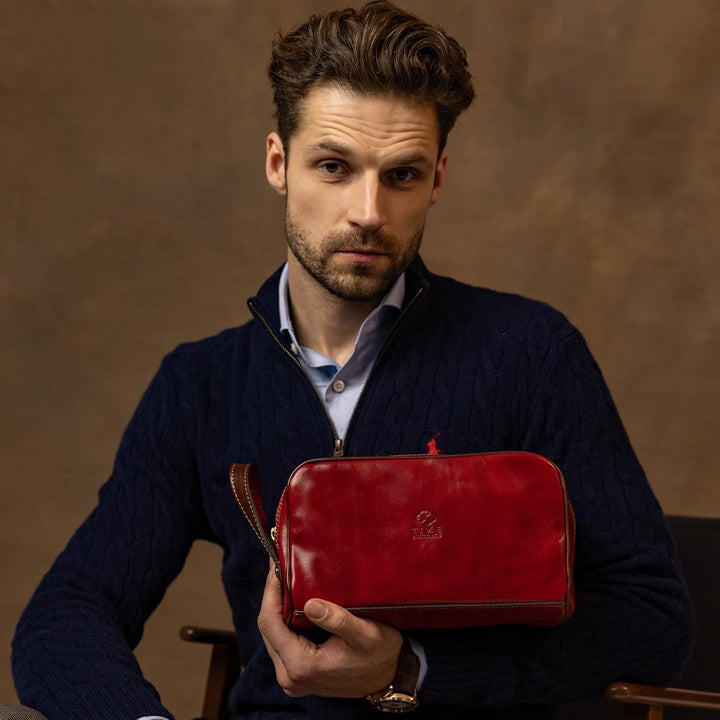 Kulturbeutel Leder Herren - Kosmetikbeutel - Waschtasche für Männer - 100% Echtleder - Hochwertige K