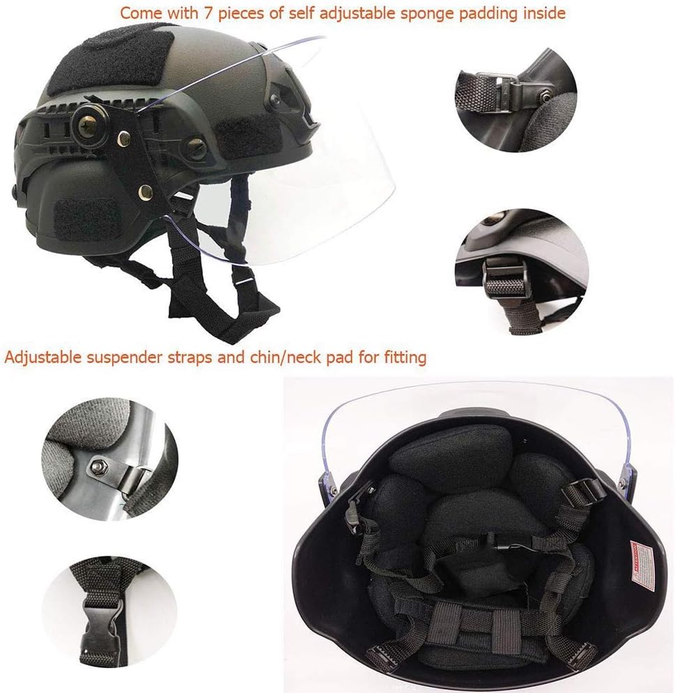 Tactical Area Airsoft Mich 2000 Quick Helm mit NVG Halterung und Schutzbrille. BK, BK