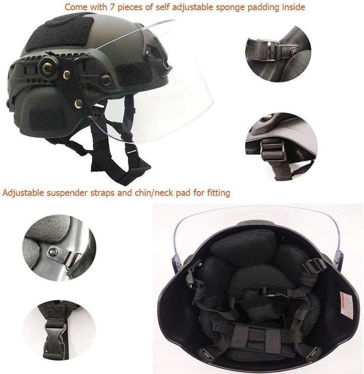 Tactical Area Airsoft Mich 2000 Quick Helm mit NVG Halterung und Schutzbrille. BK, BK