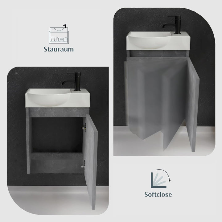 Alpenberger Waschtisch Set 45 cm Breit | Waschbeckenunterschrank Klein Gäste WC | Waschbecken+mit+Un
