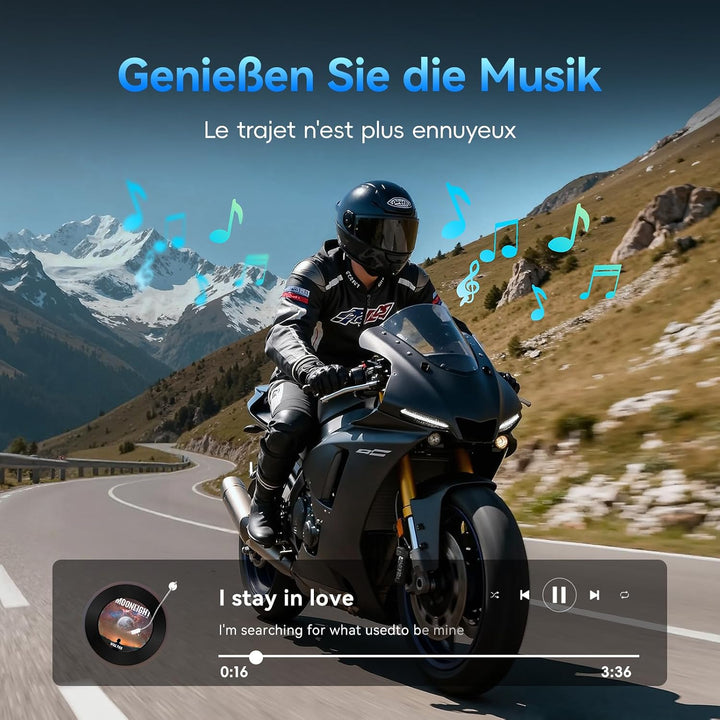 vernee Motorradhelm-Bluetooth-Headset mit Lautsprechern, 4 Fahrer, 2 km Reichweite, Intercom, IP67 w