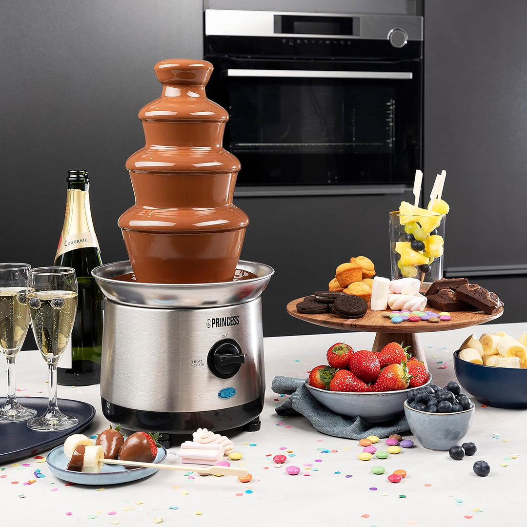 Princess Schokoladenbrunnen XXL – 4 Etagen, Warmhaltefunktion, 190 Watt, 1,1 Liter, PFOA und BPA Fre