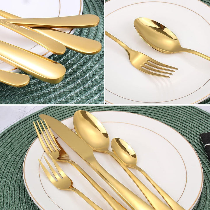 Targizer Besteck Set für 12 Personen, 60 teilig Edelstahl Gold Besteck Set Glänzendes Essbesteck Set