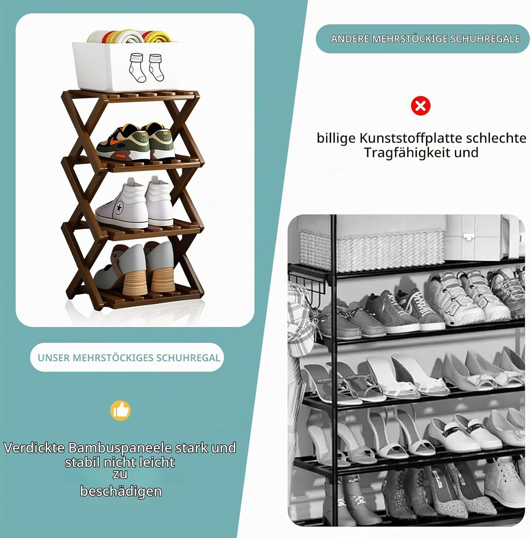 Vertikales Schuhregal Klein, 4 Ebenen Faltbares Vertikales Schmales 54x26 cm Faltbares Bambus Schuhr