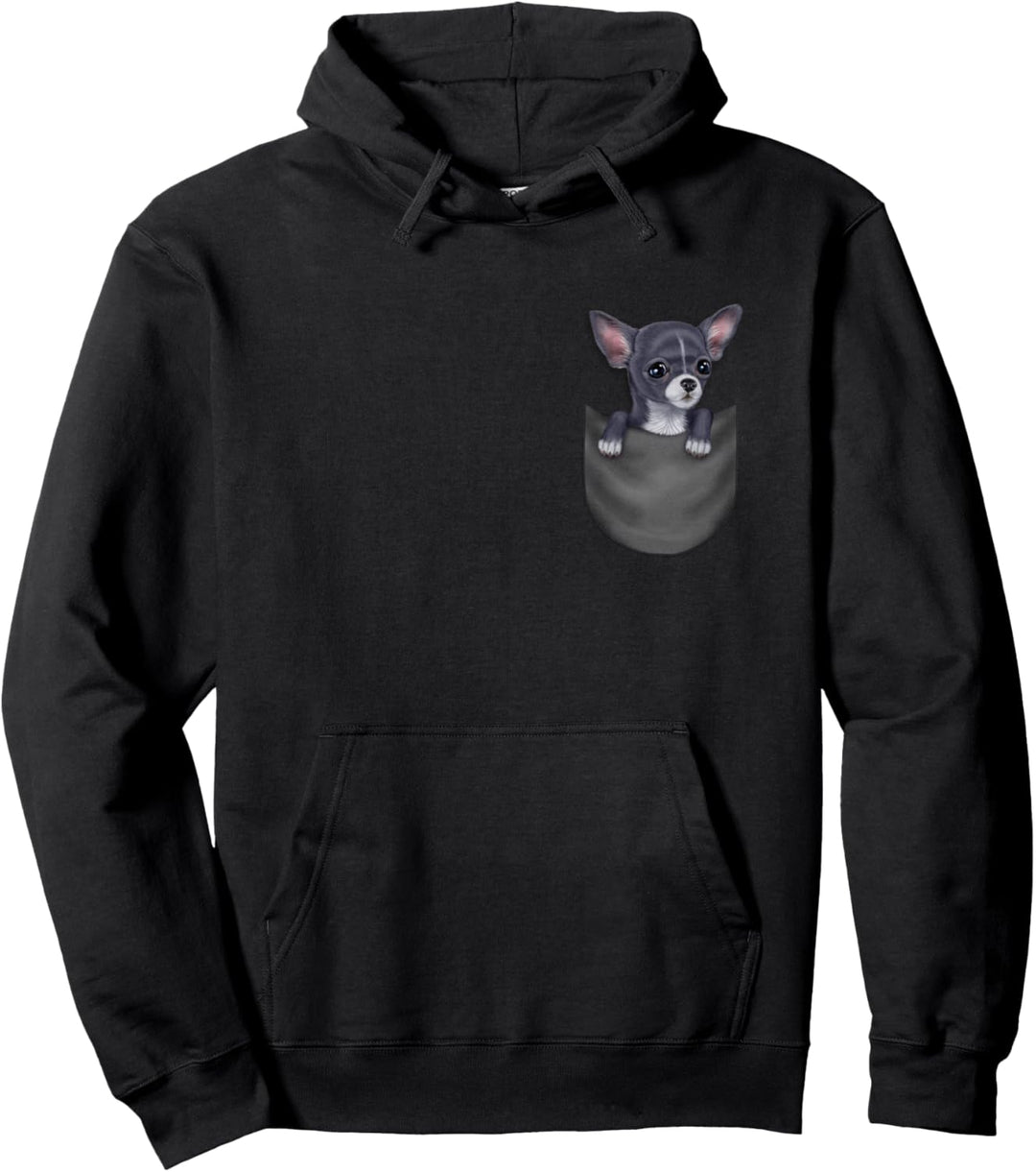 Blauer Chihuahua-Hund in der Tasche Pullover Hoodie