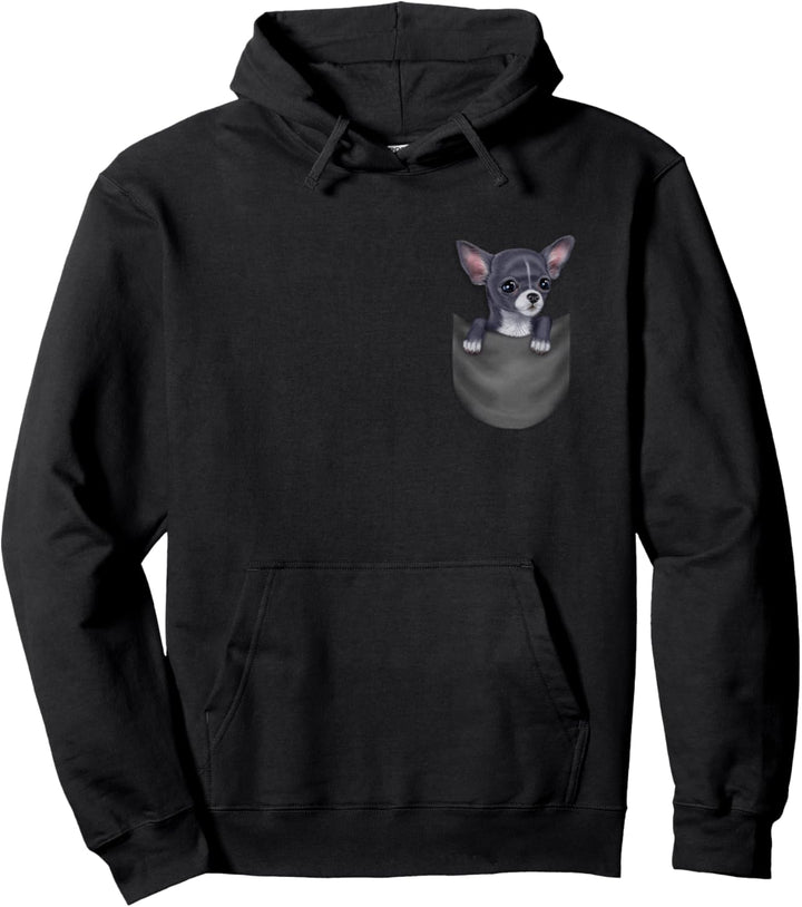 Blauer Chihuahua-Hund in der Tasche Pullover Hoodie
