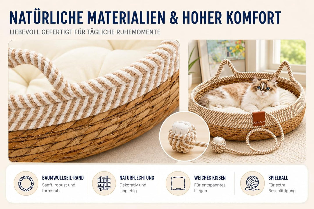 Katzenbett mit Kissen, 50cm Waschbar Katzenkorb Katzenbett Katzenhöhle Haustierbett mit Kissen und S