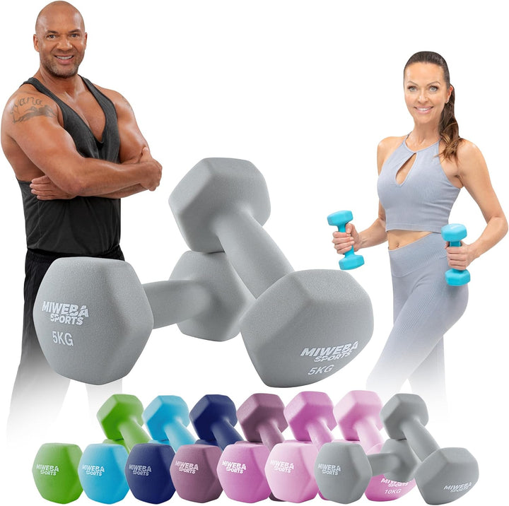 Miweba Sports Neopren Hantelset NKH100 | 𝐏𝐫𝐨𝐟𝐢 Hanteln - 0.5-10.0 Kg - Hexagon Hanteln Set - Kurzhan