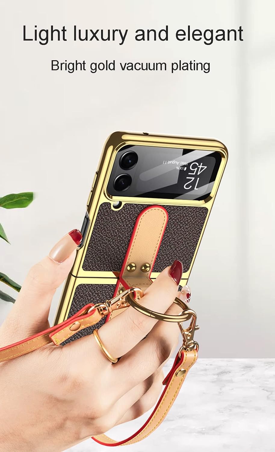 CeeEee Galaxy Z Flip 4 5g Leder Hülle mit Ring und Kleine Bildschirmschutz Schutzhülle Abnehmbarer U