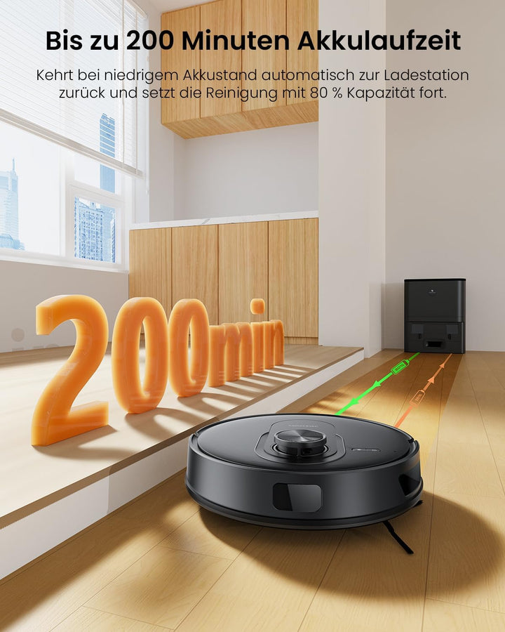 Proscenic Q8 Max+ Saugroboter mit Wischfunktion, 8000Pa 200min Staubsauger Roboter mit 3L Staubbeute