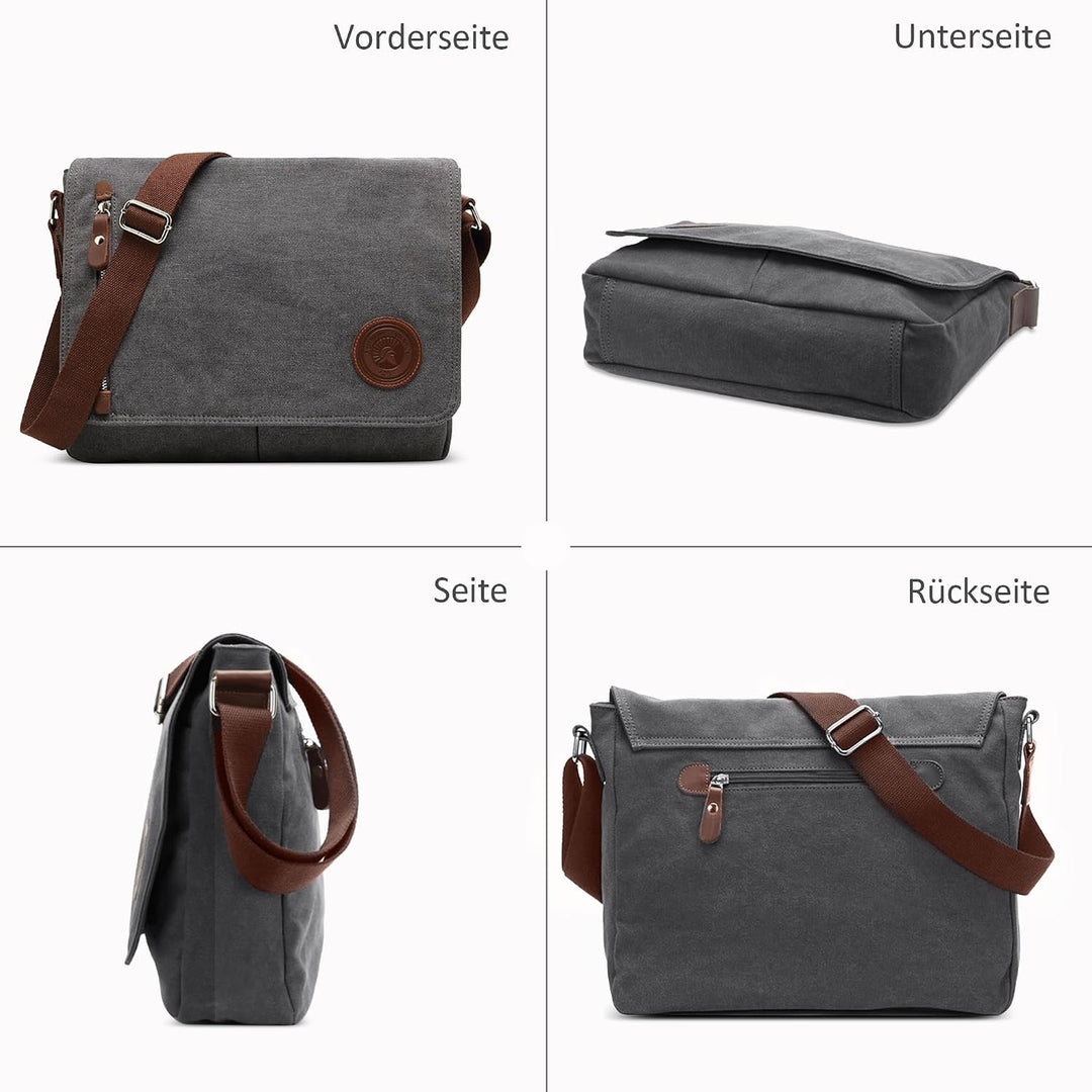DORRISO Mode Umhängetasche Herren Schultertasche Canvas Schultertaschen für 14 Zoll Laptop Kuriertas