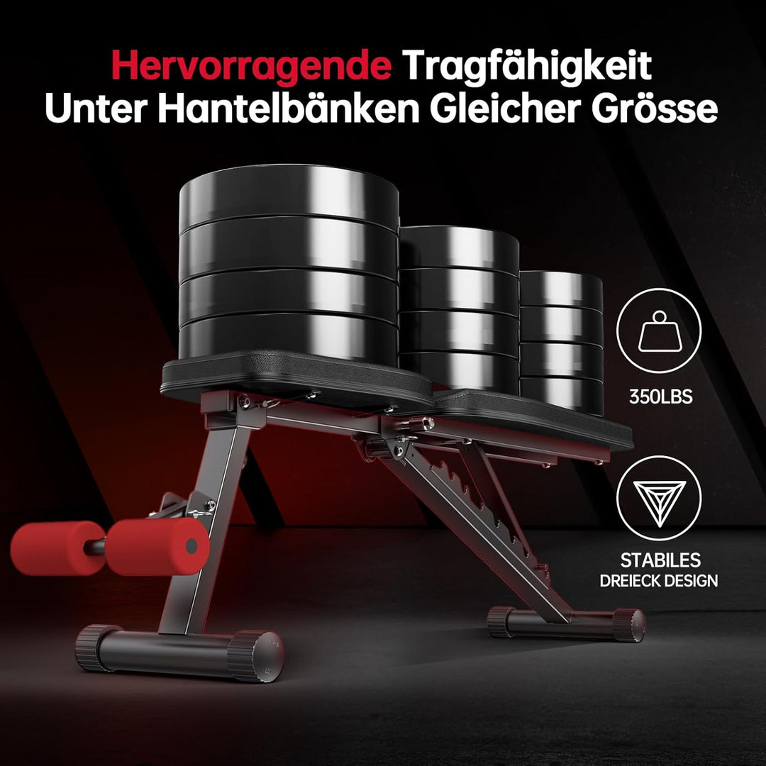 PASYOU Hantelbank Klappbar 10-Fach Verstellbar 90° Grad vertikal Multifunktions Trainingsbank für Ga