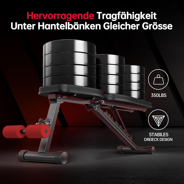 PASYOU Hantelbank Klappbar 10-Fach Verstellbar 90° Grad vertikal Multifunktions Trainingsbank für Ga