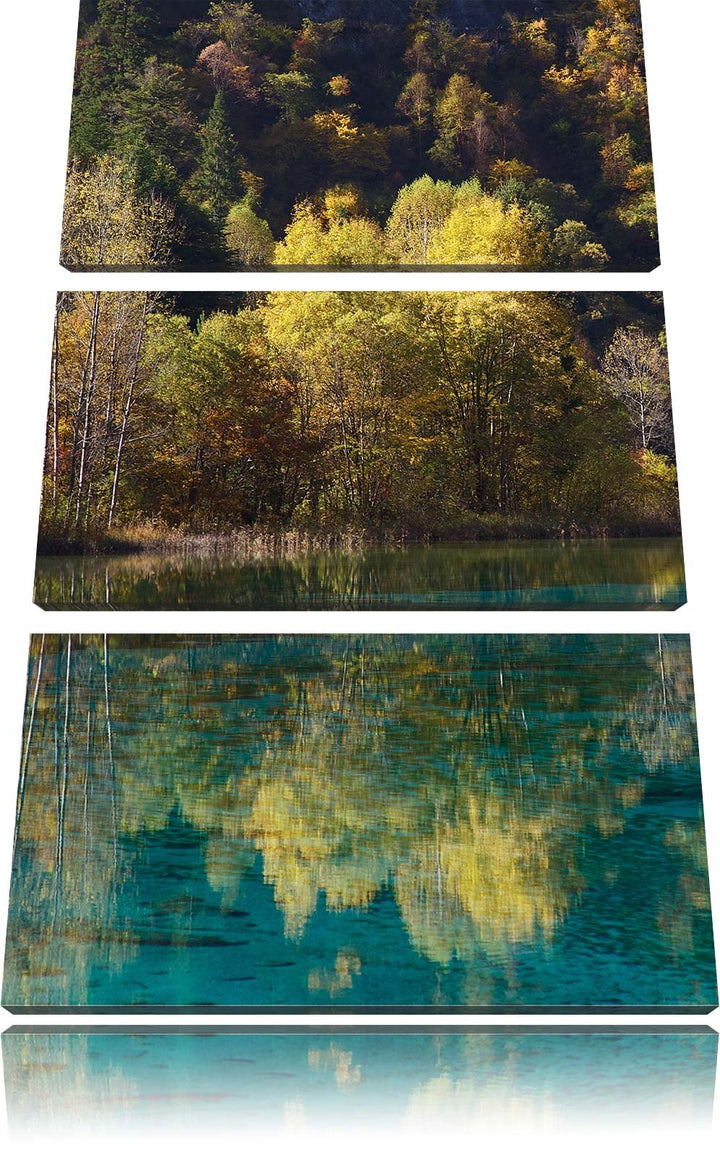 Pixxprint herbstlicher Wald am See als Leinwandbild/Grösse: 3 Teilig (120x80) cm/Wandbild/Kunstdruck