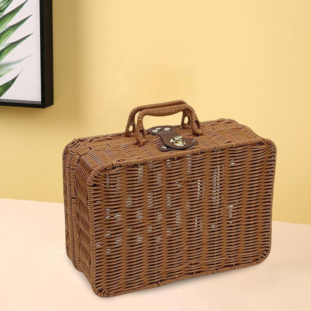 Weidenkoffer, Rattan-Koffer, gewebter Make-up-Organizer, Picknick-Behälter, Retro-Koffer-Box (M), M