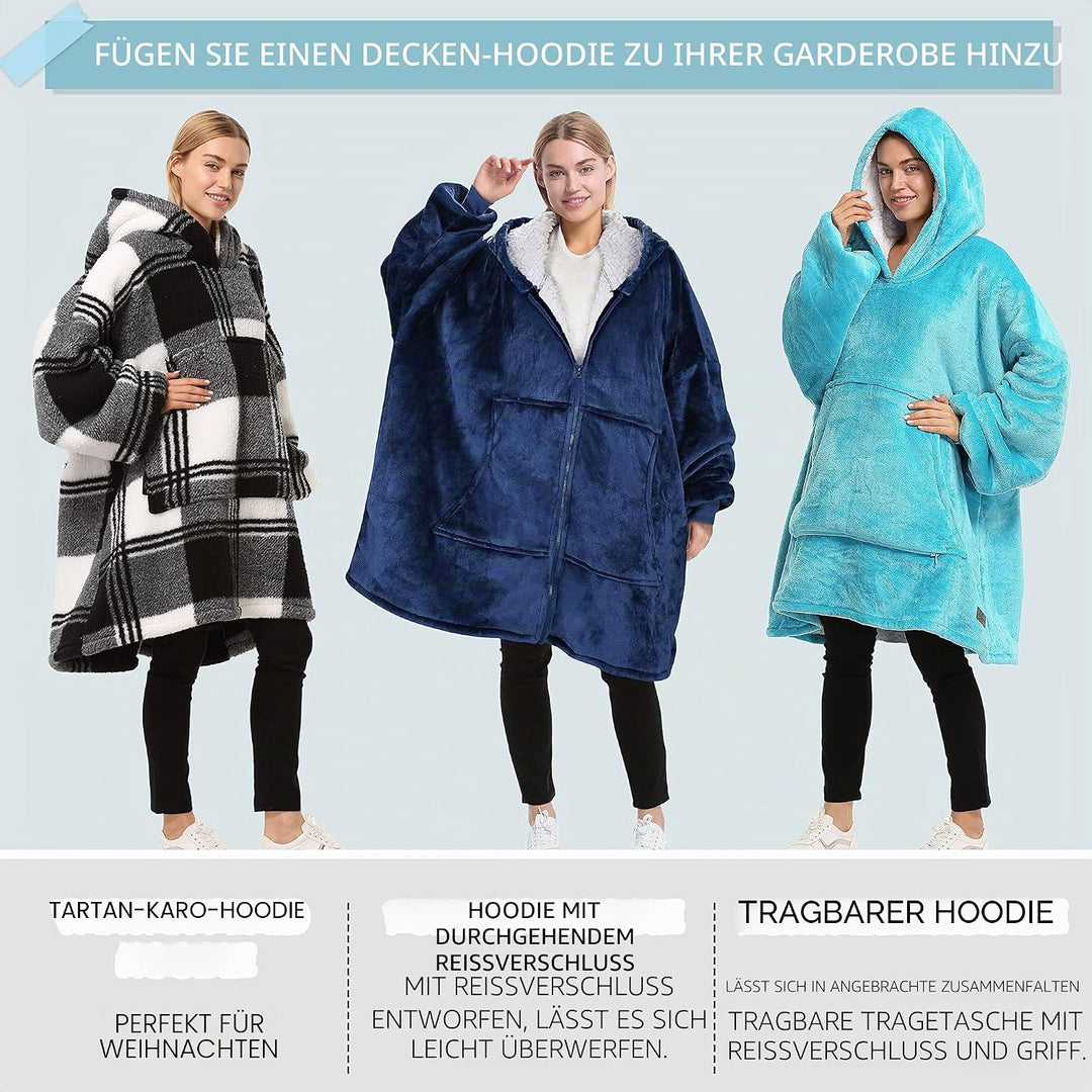 Kato Tirrinia Übergrosse Lang Hoodie, Warme Sweatshirt Decke, Weiche Flanell Damen Deckenpullover, K