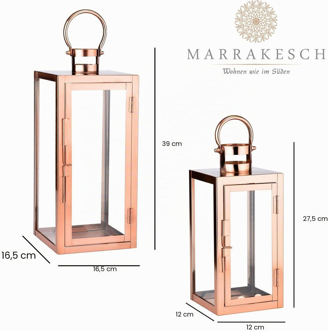 Marrakesch 2er Set Gartenlaterne Laterne 39cm &amp; 27,5cm | Laternen für Draussen Marra Kupfer modern a