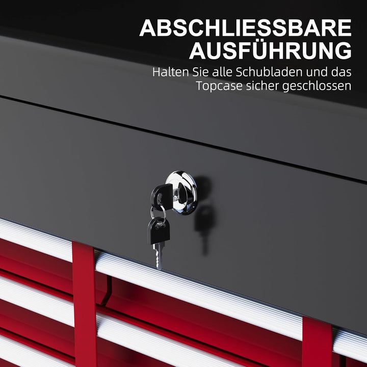 HOMCOM Werkzeugkoffer leer, robust Werkzeugkasten mit 6 Schubladen Metallschliessen Tragegriff, Werk