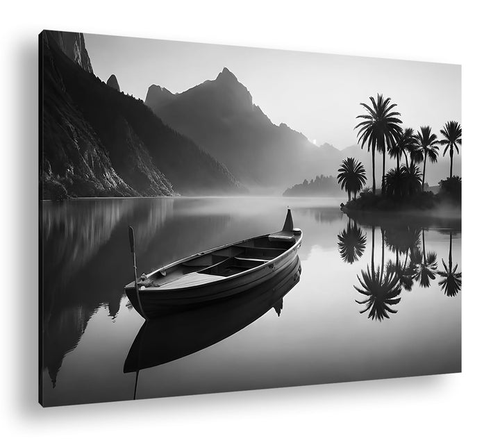 deyoli Palme mit Boot am Strand Format: 80x60 cm Effekt: Schwarz/Weiss als Leinwandbild, Motiv ferti
