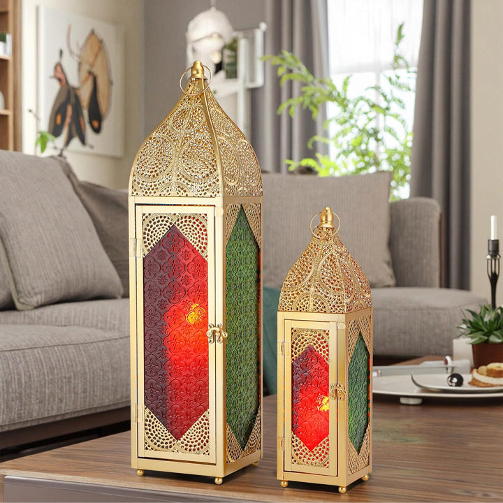 TRIROCKS 2er-Set Dekorative Ramadan-Kerzenlaterne aus Metall Orientalischer Kerzenhalter Arabische H