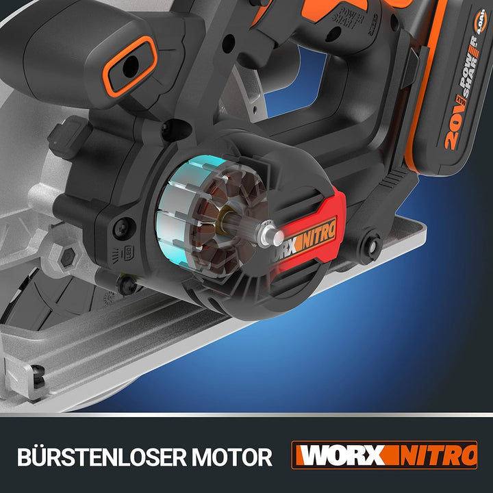 WORX NITRO WX520 Akku-Kreissäge – 190mm Schneideblatt – leistungsstarke bürstenloser Motor – 6100 U/