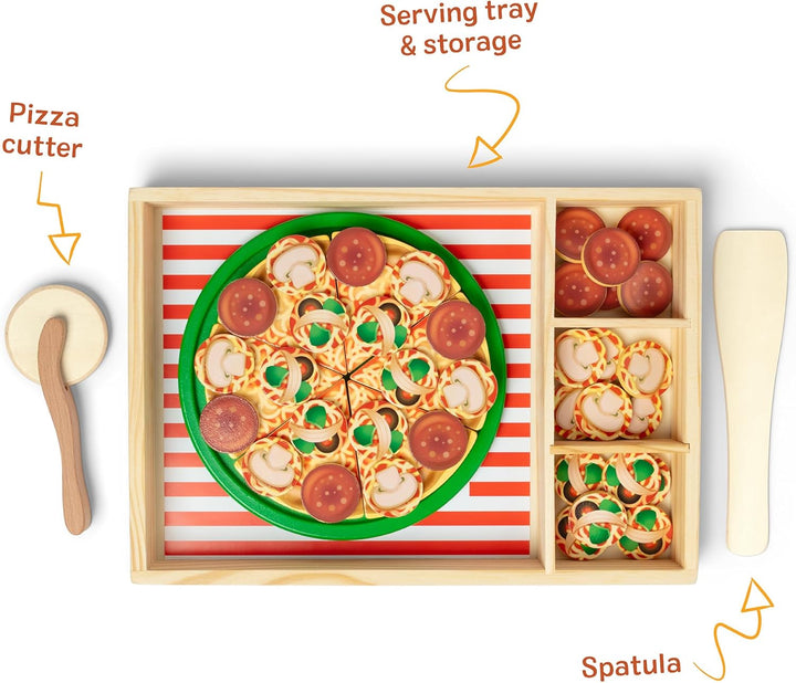 Melissa and Doug Pizza Set | Pizza Holz Kinder | Pizza Spielzeug Lebensmittel Kinderküche Zubehör Ho