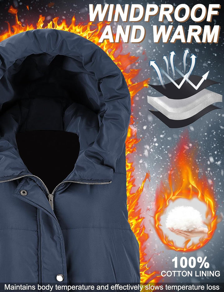 Yuson Girl Lange Jacke Weste für Damen Ärmellose Kapuzenweste Steppweste Damen Lang Winteroberbeklei