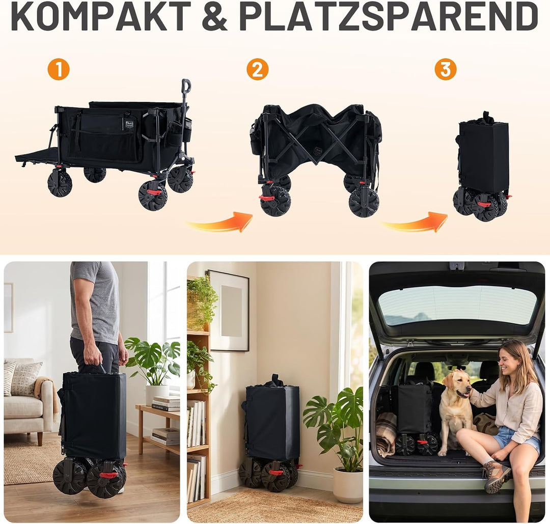 TIMBER RIDGE Bollerwagen Faltbar 400L Extra Lang mit Heckklappe und Bremsen | Strandwagen Klappbar 1