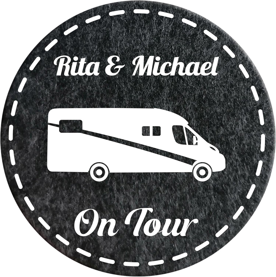 4 Filz Untersetzer Camping personalisiert mit Wunschtext und Motiv, Geschenk für Camper, Wohnwagen D