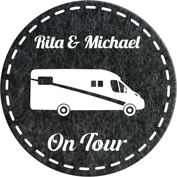 4 Filz Untersetzer Camping personalisiert mit Wunschtext und Motiv, Geschenk für Camper, Wohnwagen D