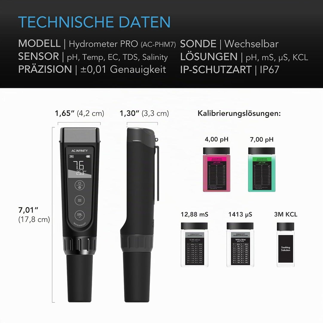 AC Infinity Hydroponic Meter PRO Kit Hochpräzisions Digital pH-Stift mit ±0,01 pH Genauigkeit und we