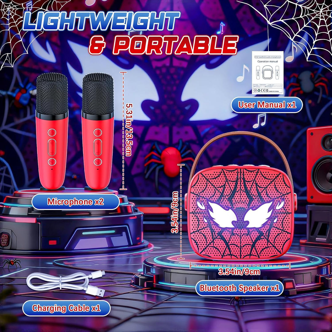 Spider Karaoke Maschine Kinder mit 2 Bluetooth Mikrofon - Weihnachts Geschenke Spielzeug für Mädchen