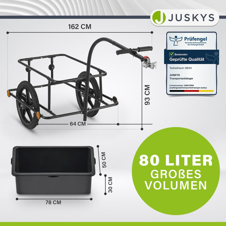 Juskys Fahrradanhänger 90 Liter - Lastenanhänger mit Kupplung, Deichsel — Anhänger für Fahrrad 40 /