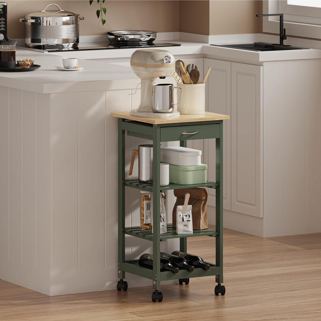 [en.casa] Servierwagen Biel Grün/Holzfarben 76 x 37 x 37 cm Küchenwagen Aufbewahrungsregal mit Rolle