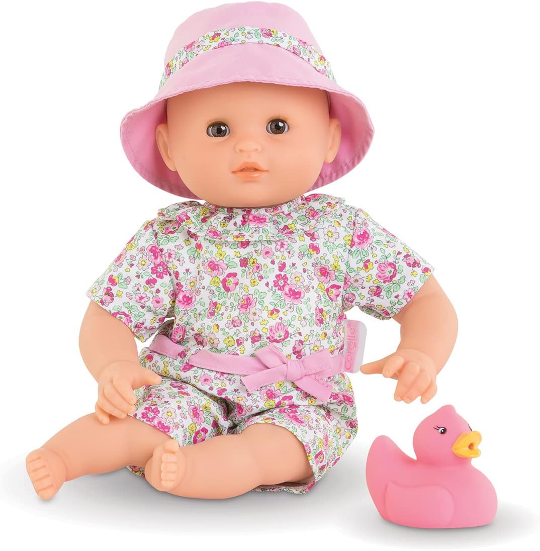 Corolle 9000100600 - Ma Premiere Poupee Badebaby Coralie, Weichkörper-Badepuppe mit Badetier, Schlaf
