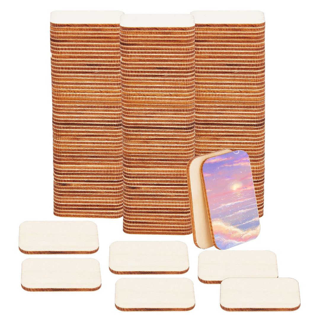 NBEADS 150 Stück rechteckige unbehandelte Holzstücke, 33x50mm blanko Naturholzscheiben Bastelbedarf