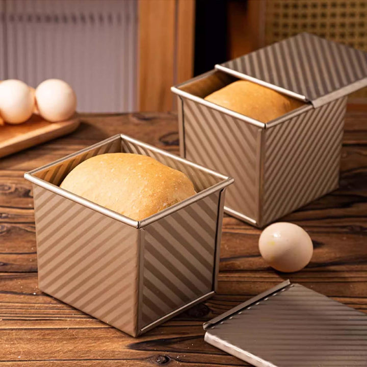 Kastenform Brot,Brotbackform mit Deckel - 250g Wellenform Quadratische Toastbrot Backform, Roségold