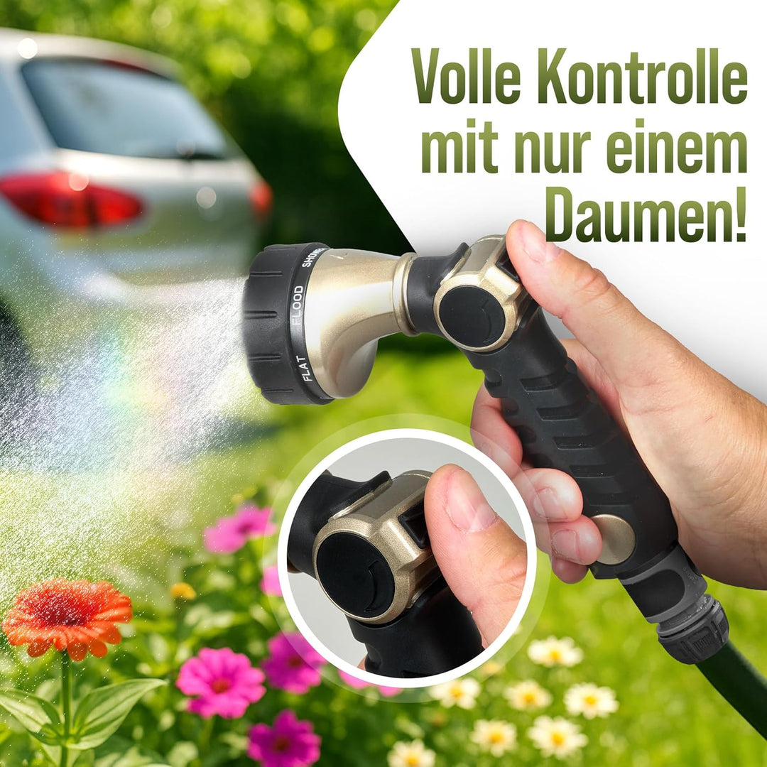 rainfactory Düse für Gartenschlauch [Sprühkopf mit 7 Modi] Gartenbrause mit kühlender Funktion | Bra