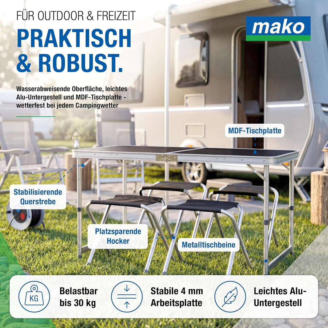 Faltbarer Campingtisch mit Klappfunktion – Stabiler Alu-Klapptisch mit 4 mm MDF-Platte – Höhenverste