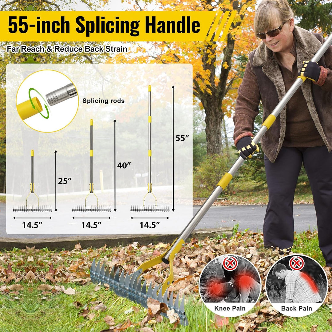 Vertikutierrechen Strohrechen, Rasenrechen Mit 114 cm Verstellbarem Langem Griff Robuster Garten-Lau