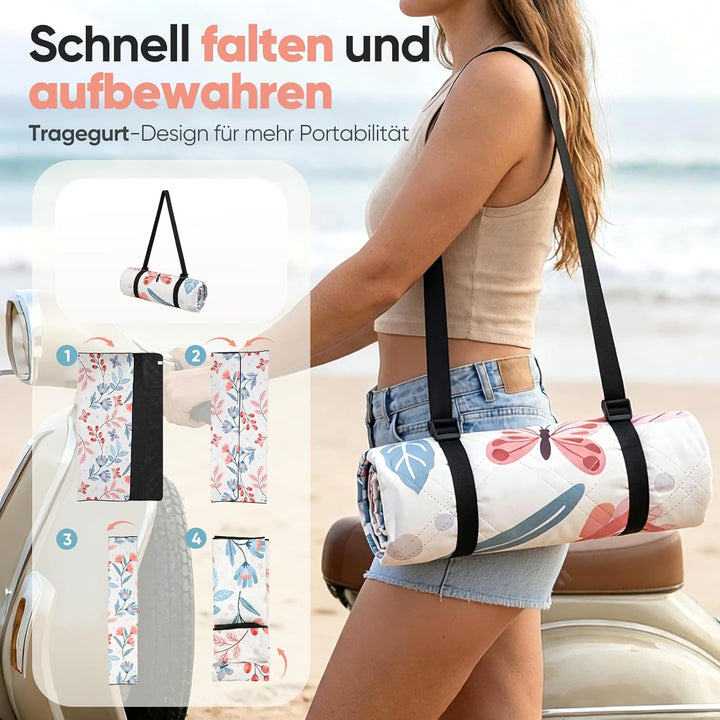 Sekey Picknickdecke Wasserdicht 200x200 cm, Stranddecke Sandfrei | Gepolstert, Dreischichtige Strukt