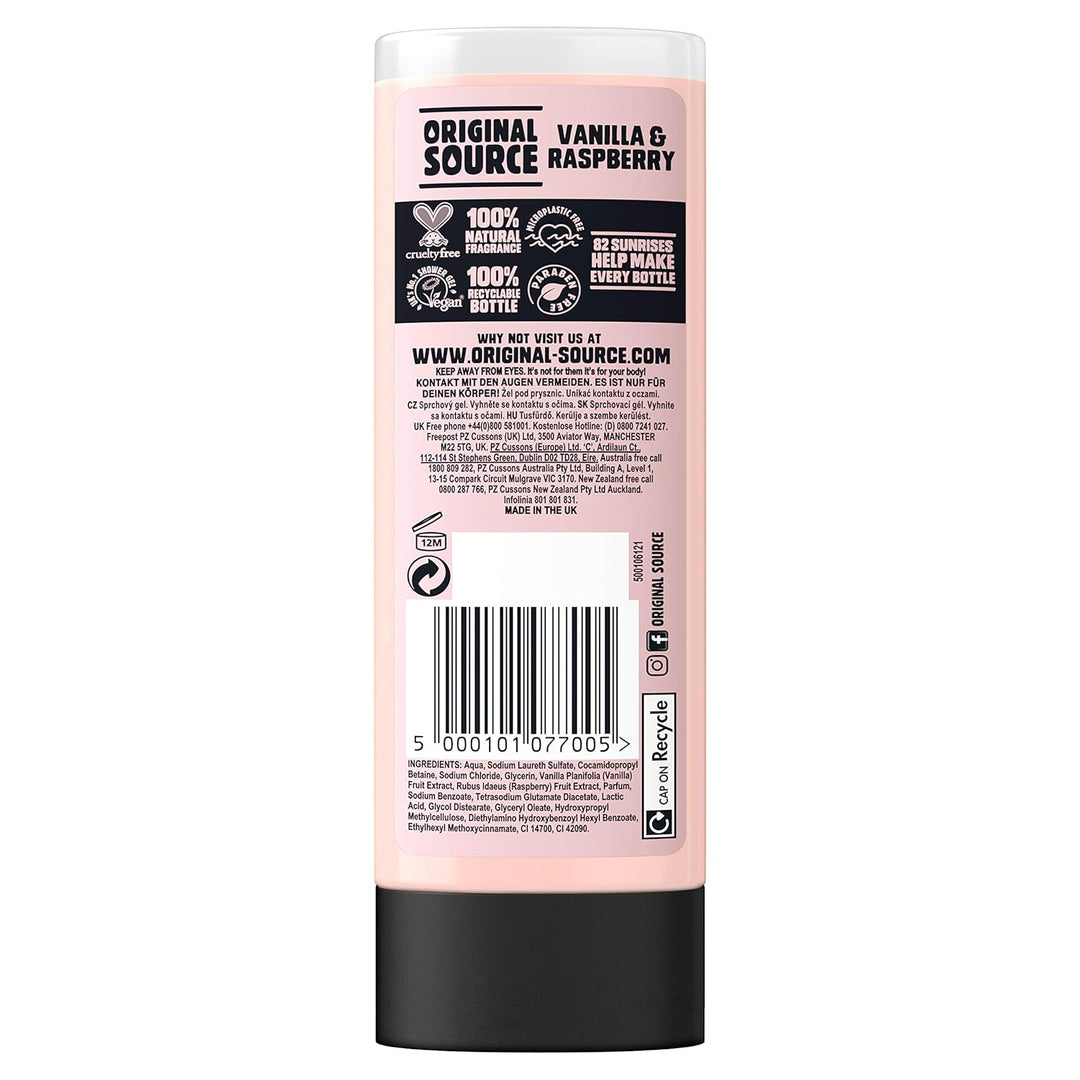Original Source Duschgel Vanille & Himbeere, 250 ml, 6 Stück Vanillemilch und Himbeere, Vanillemilch