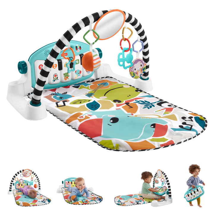 Fisher-Price Kontrast Kick & Play Pianospieldecke für Babys, Spielspass Pianospieldecke, tragbares M