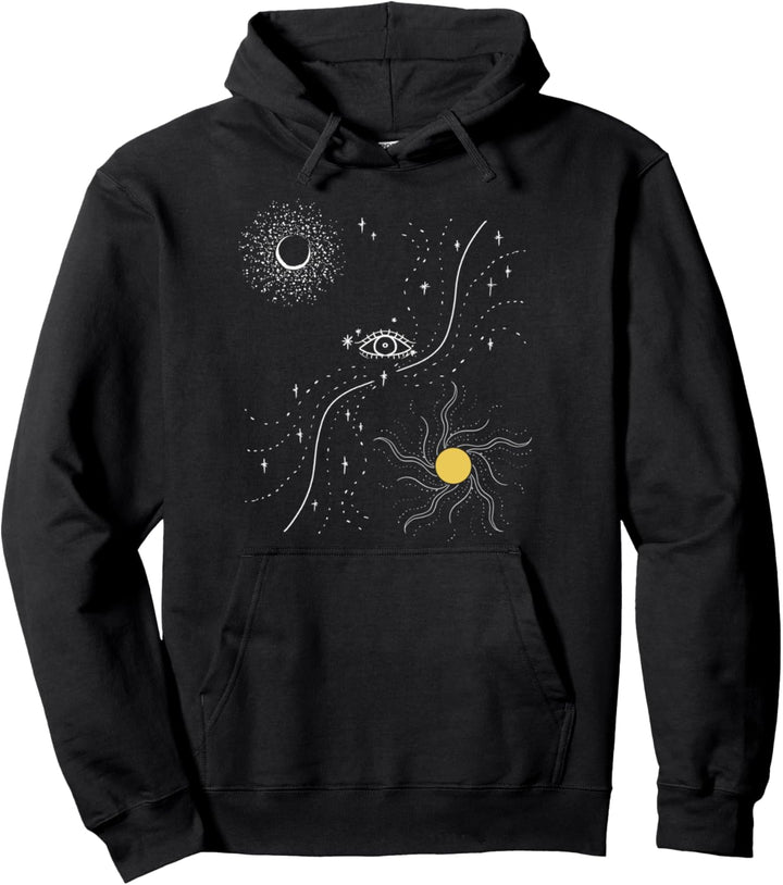Galaxy Moon Eye Sun Space Spiritual Minimal Art Lover Gift Pullover Hoodie