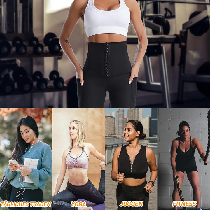 Schwitzhose zum Abnehmen Sauna Leggings Damen High Waist Sportleggins mit Taschen Hot Thermo Sweat S