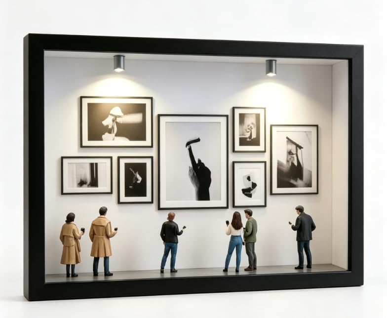 DIY Mini Museum Bilderrahmen Set, Schwarzer Rahmen 22,7x31 | 7 Mini-Fotorahmen, 8 Miniatur-Figuren 2